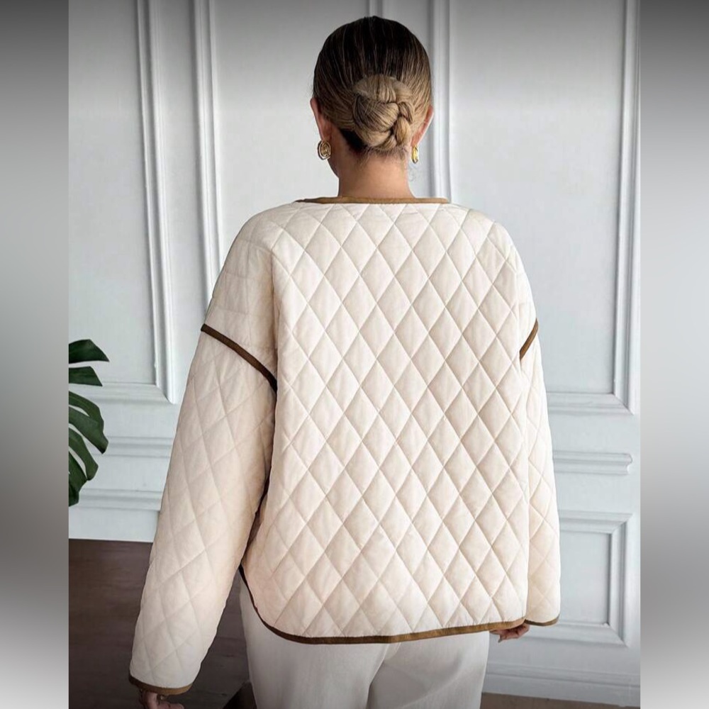 Women's Cream Quilted Jacket - Picture 3 of 8